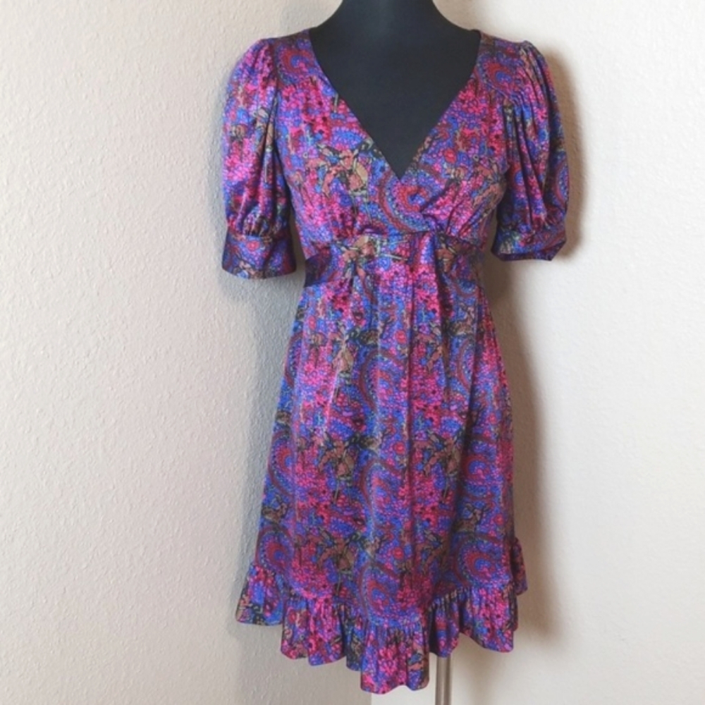Betsey Johnson Floral VNeck Tie Back Ruffle Dress - Picture 1 of 6